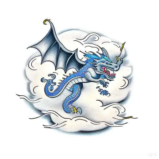 dragon on clouds with lotus tattoo design idea