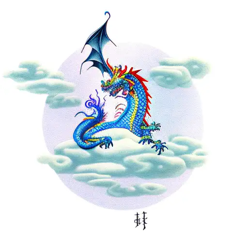 dragon on clouds with lotus tattoo design idea