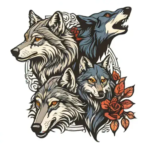 Nordic wolves husband wife tattoo design idea
