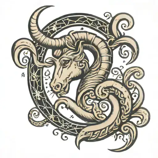 capricorn Aquarius zodiac symbol incorporated tattoo design idea