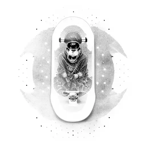 ghost on a skateboard with galaxies over the head tattoo design idea