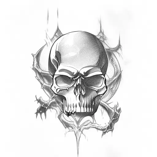 back ,skull, fallen King, darkart, creepy tattoo design idea