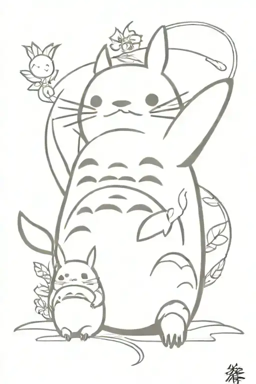 haku wrapping around a totoro, gigi and calcifer howls moving tattoo design idea
