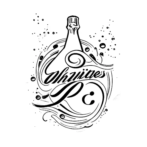 champagne bottle with champagne problems wording tattoo design idea