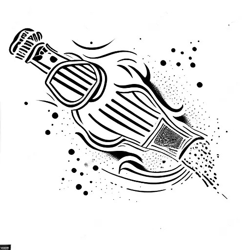 champagne bottle with champagne problems wording tattoo design idea