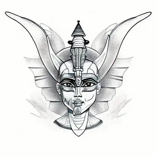 Design a tattoo that combines the imagery of Egyptian gods and space exploration in a black-grey style tattoo design idea