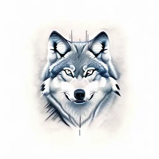 Red eyes Wolf tattoo design idea