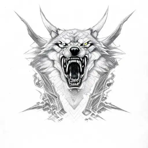 snarling wolf red eyes  tattoo design idea