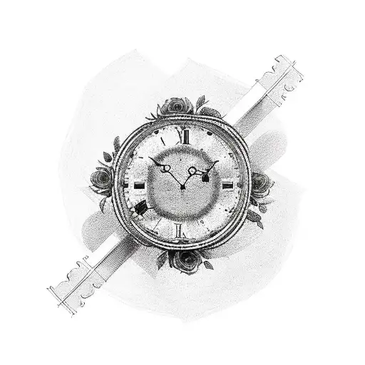 Christian Cross with roses with clock tattoo design idea