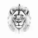 Create a tattoo featuring a lion and a fish in a dominant pose tattoo design idea