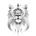 Create a tattoo featuring a lion and a fish in a dominant pose tattoo design idea