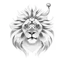 Create a tattoo featuring a lion and a fish in a dominant pose tattoo design idea