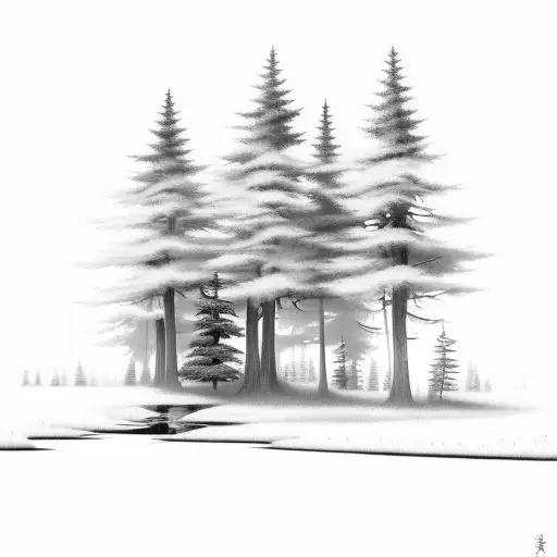 Cedar Forest with a creek tattoo design idea