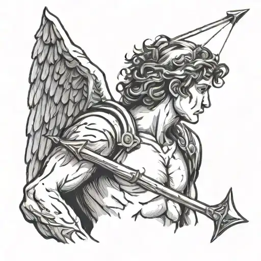 Angel holding an arrow up his head tattoo design idea