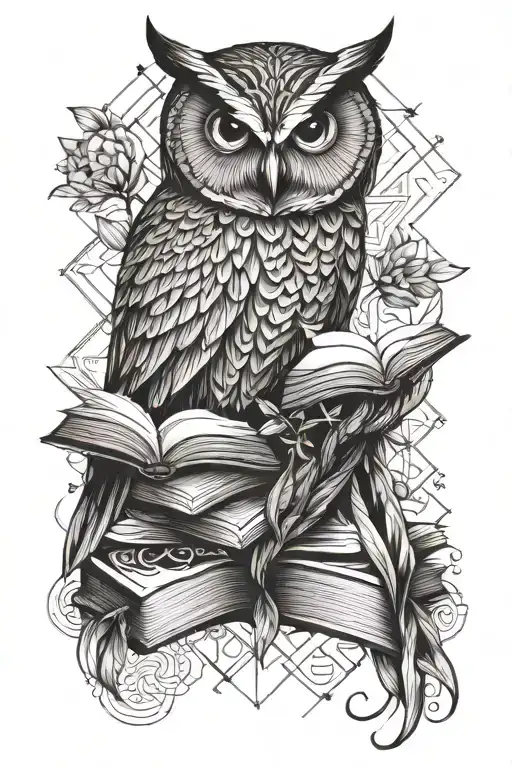 owl and book tattoo design idea