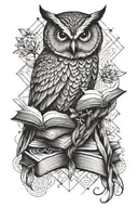 owl and book tattoo design idea