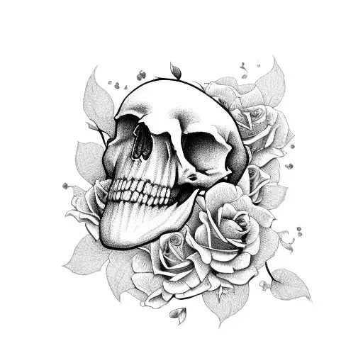 rose, skull, cherry blossom  tattoo design idea