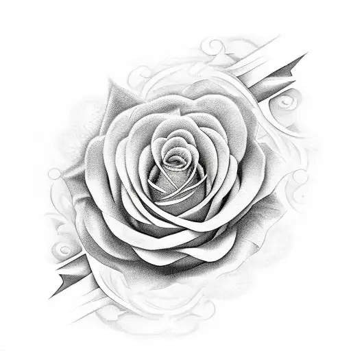 dollar rose in hand with currency in fingers tattoo design idea