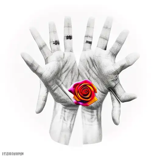 rose made of dollars in hand with currency in fingers tattoo design idea