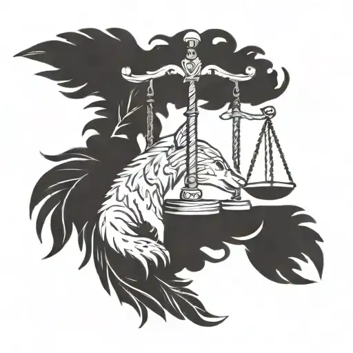 wolf and libra scale weighing a feather tattoo design idea