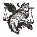wolf and libra scale weighing a feather tattoo design idea