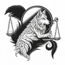 wolf and libra scale weighing a feather tattoo design idea
