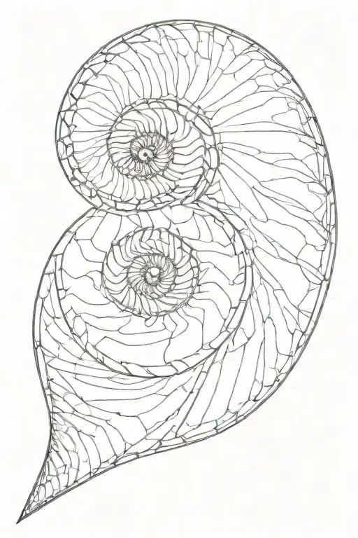 a Shell sorrounded by Fibonacci spiral tattoo design idea
