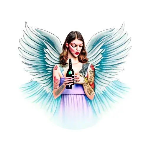 an angel holding a wine glass tattoo design idea
