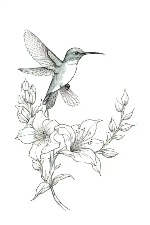 hummingbird on delphinium  tattoo design idea