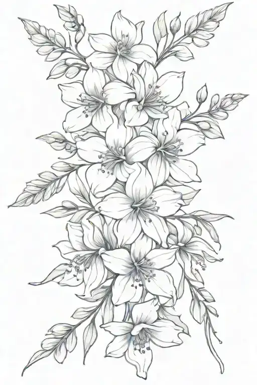 delphinium bouquet tied tattoo design idea