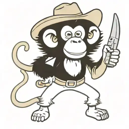 a chimp wearing a cowboy hat and holding a banana like a gun tattoo design idea