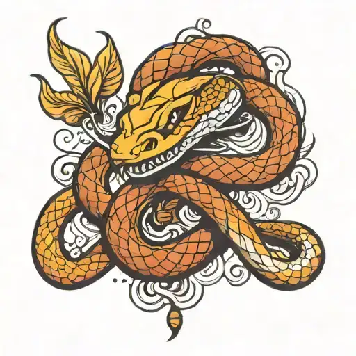 snake smoke cigaret tattoo design idea