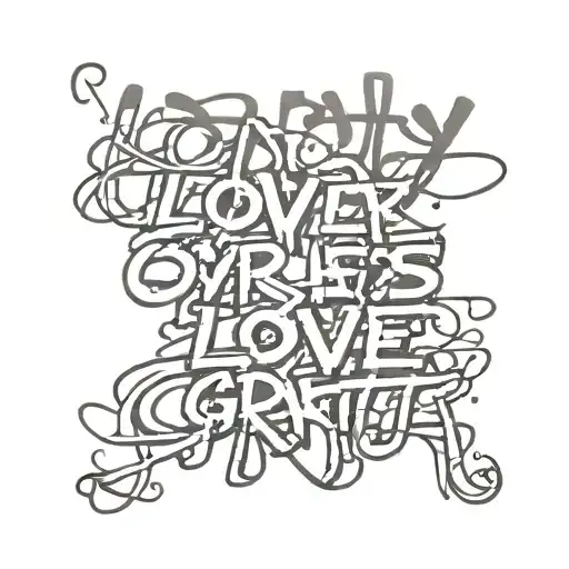 "loyalty over love" written in script surrounded gangster graffiti  tattoo design idea
