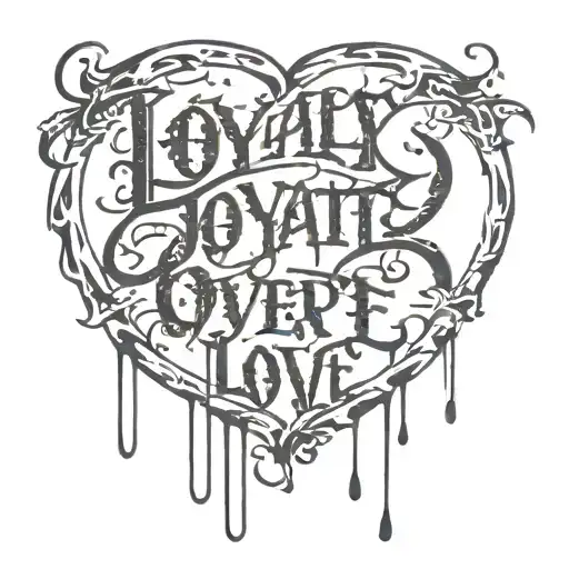 "loyalty over love" written in script surrounded gangster  tattoo design idea