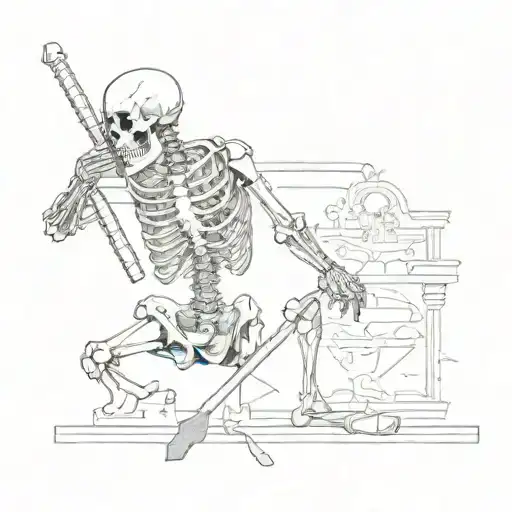 Skelton back with bandages and knife piercing tattoo design idea