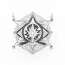 Design a dotwork tattoo combining harsh geometric shapes with Naruto symbols tattoo design idea