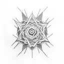 Design a dotwork tattoo combining harsh geometric shapes with Naruto symbols tattoo design idea