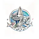 Scuba diver, flag and shark tattoo design idea