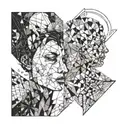 two faces, each cared for differently colored galaxies tattoo design idea