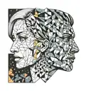 two faces, each cared for differently colored galaxies tattoo design idea