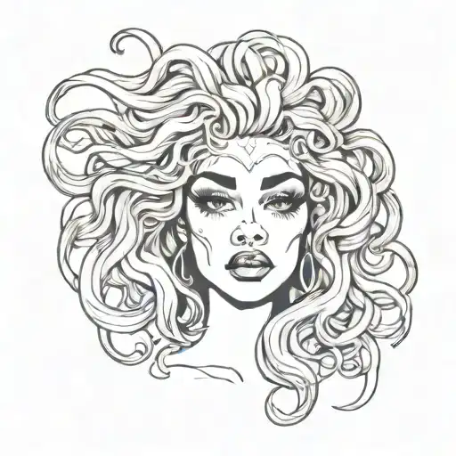 medusa eyes and hair big lips black girl magic flowing tattoo design idea