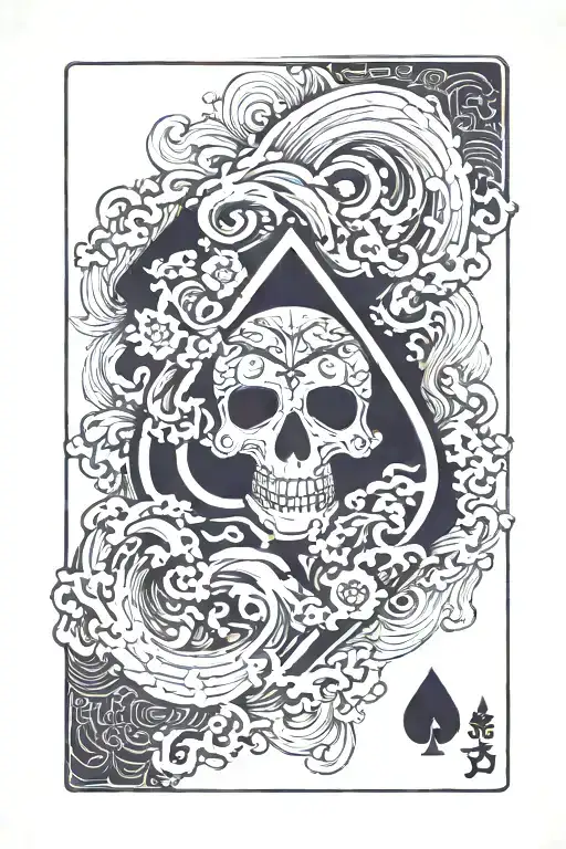 Ace of spades card with japanese waves overlapping it tattoo design idea