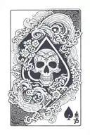 Ace of spades card with japanese waves overlapping it tattoo design idea
