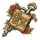 old lock and key  tattoo design idea