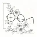 minimialist eyeglass frame with flowers on sides  tattoo design idea
