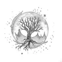 Phoenix tree of life moon tattoo design idea