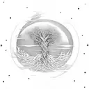 Phoenix tree of life moon tattoo design idea