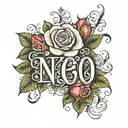 roses around the name written tattoo design idea
