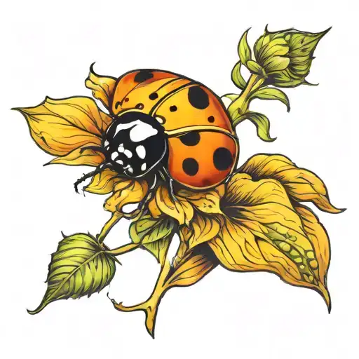 sunflower ladybug sitting on top tattoo design idea
