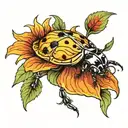 sunflower ladybug sitting on top tattoo design idea